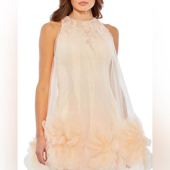 Mac Duggal 11294 Halter Neck Flowy Petal A-Line Mini Dress NWT Peach - Picture 3 of 8